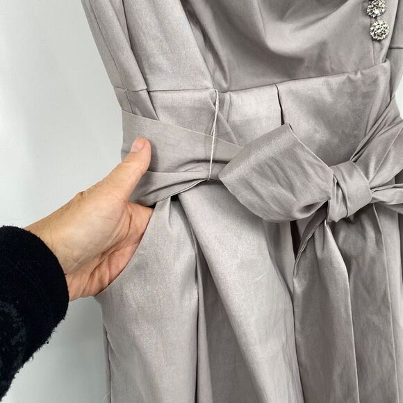 J .Taylor Tafetta Dress Ruffle Silver Rhinestones  Occasion Short Sleeve MIDI 14 - Picture 4 of 13